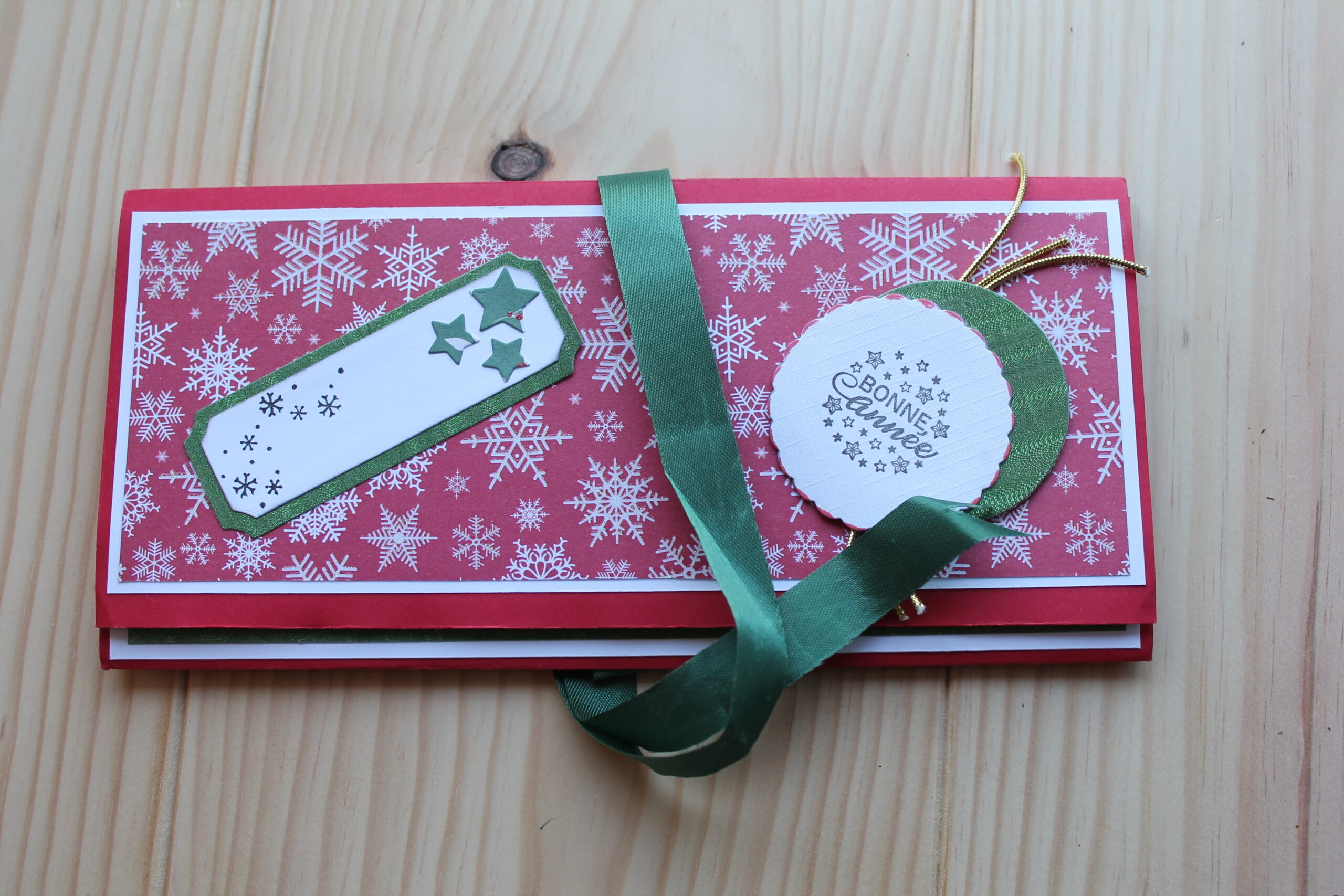 Carte pochette Bonne Année – modèle A rouge avec espace photo et pochette cadeau