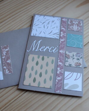 Carte " Eclat de gratitude"– collage artisanal et enveloppe assortie