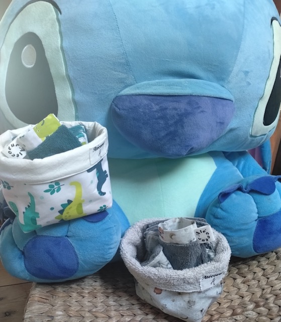 Kit naissance 1- panière, lingettes, mini gant, pare pipi